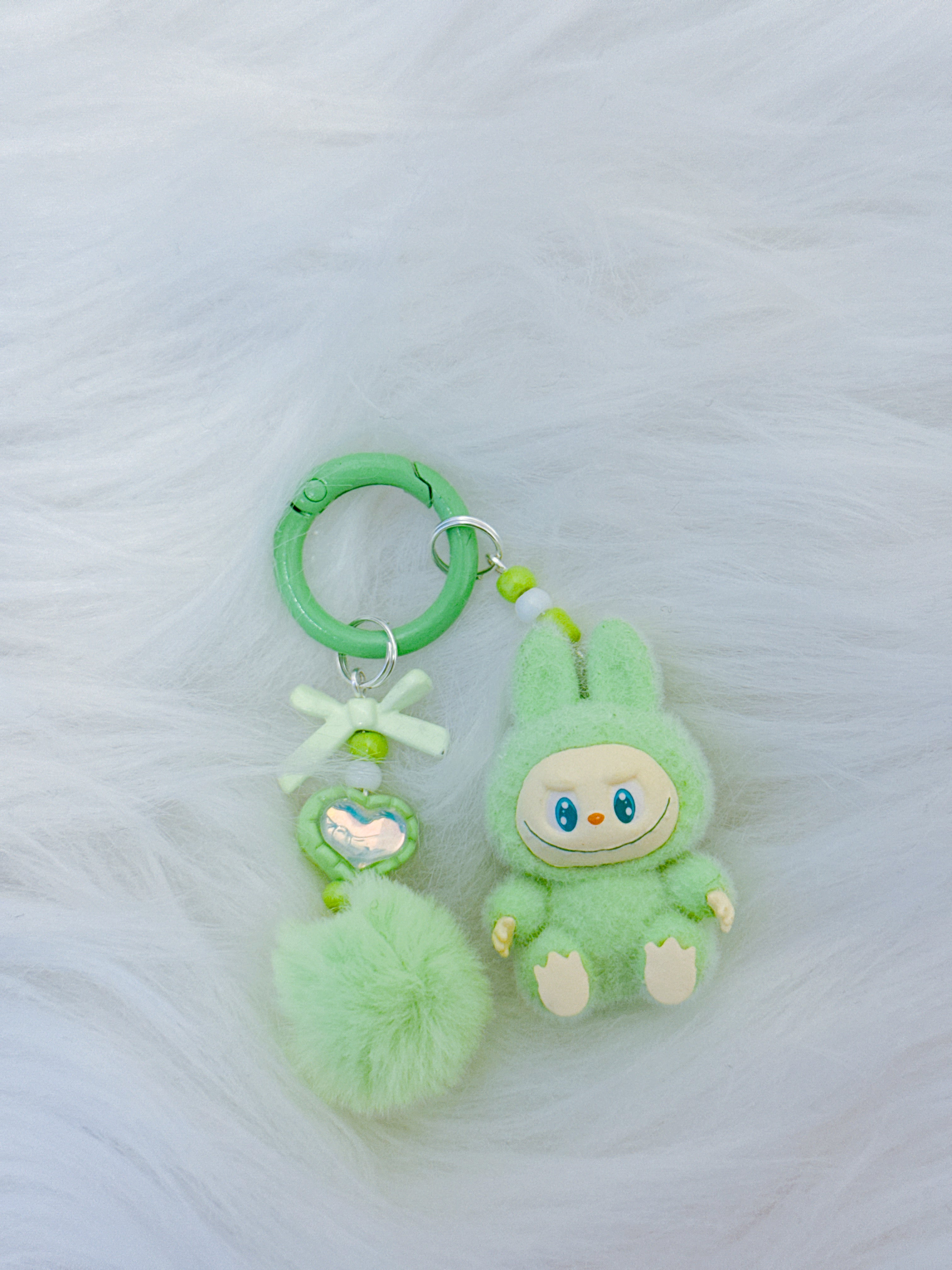 Labubu Plush Pom-Pom & Bead Keychain – Sherling Mini-Doll Accessory
